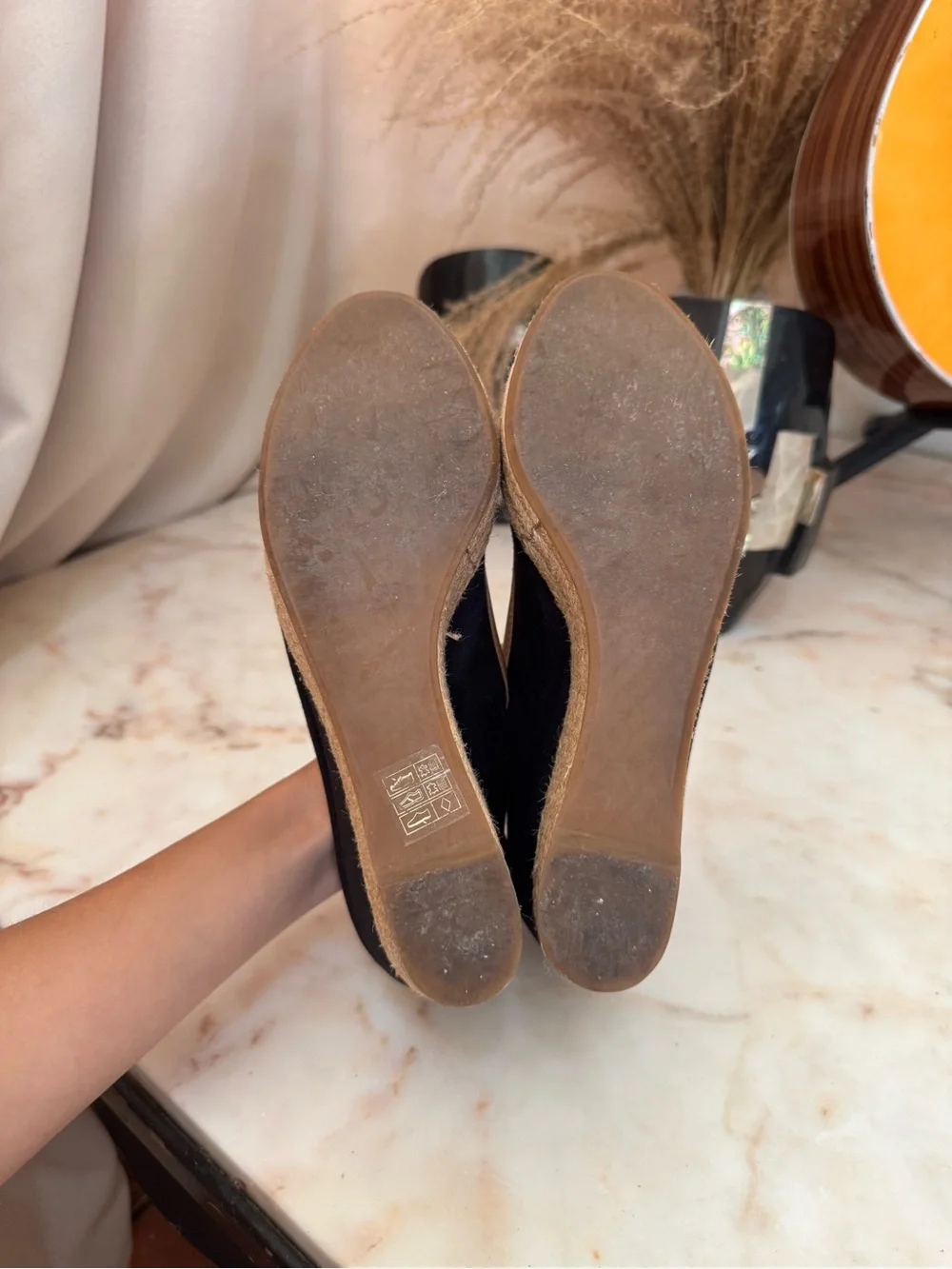 Tory Burch Black Canvas Espadrille Wedge Peep Toe Shoes Women’s EU 37.5